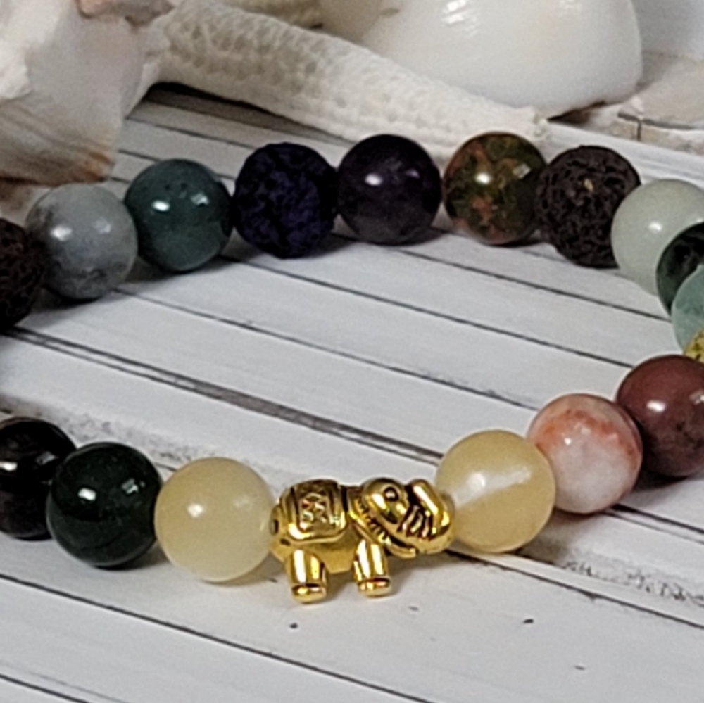 Multi Stone W/ Lava Rock Diffuser Beaded Bracelet - image 2